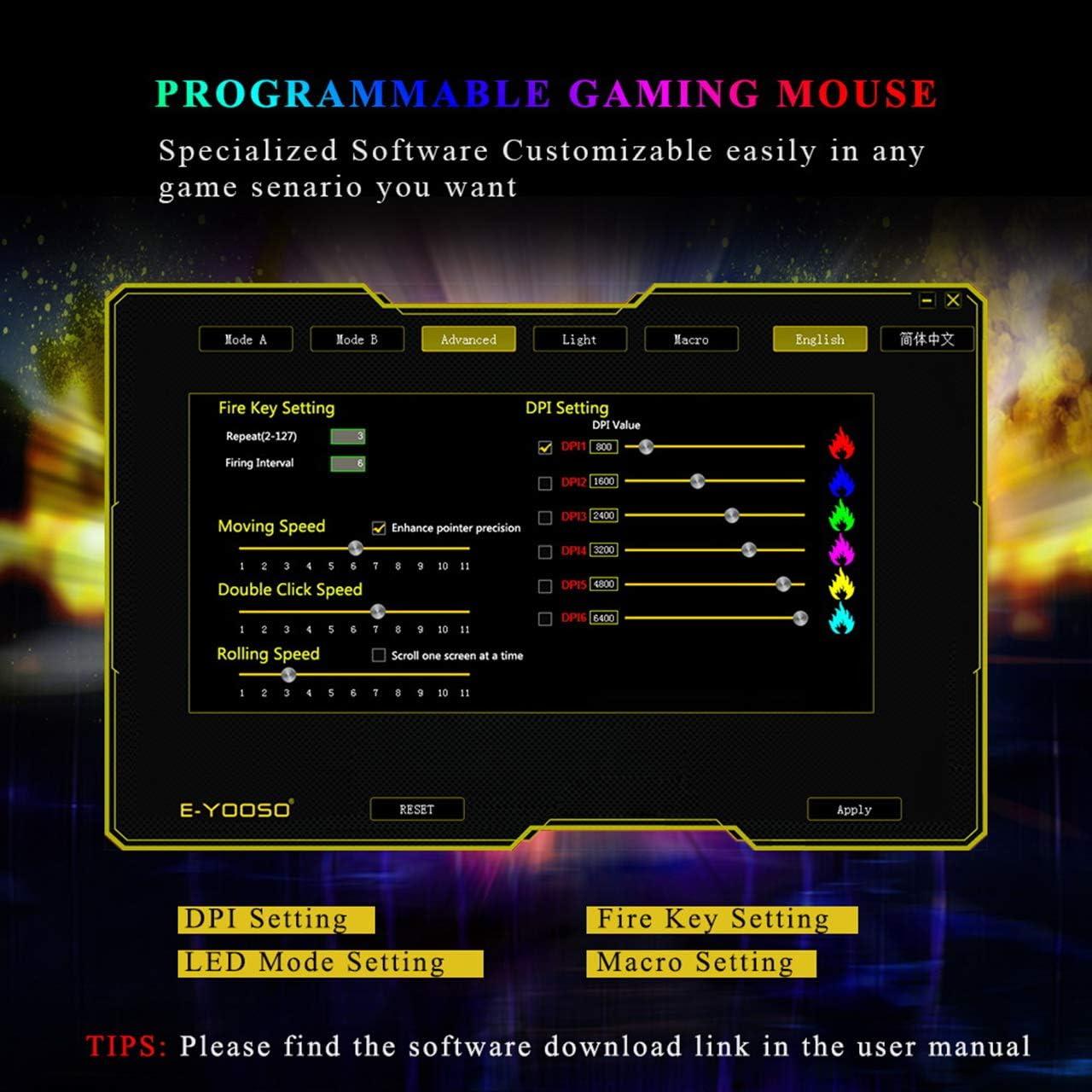 E-YOOSO Ratón Gaming Cableado RGB 6400 DPI 6 Botones