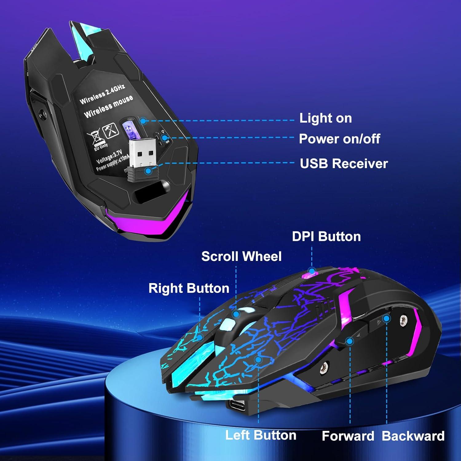 Ratón Gaming Inalámbrico Lacolain T49 Ergonómico RGB 1600 DPI