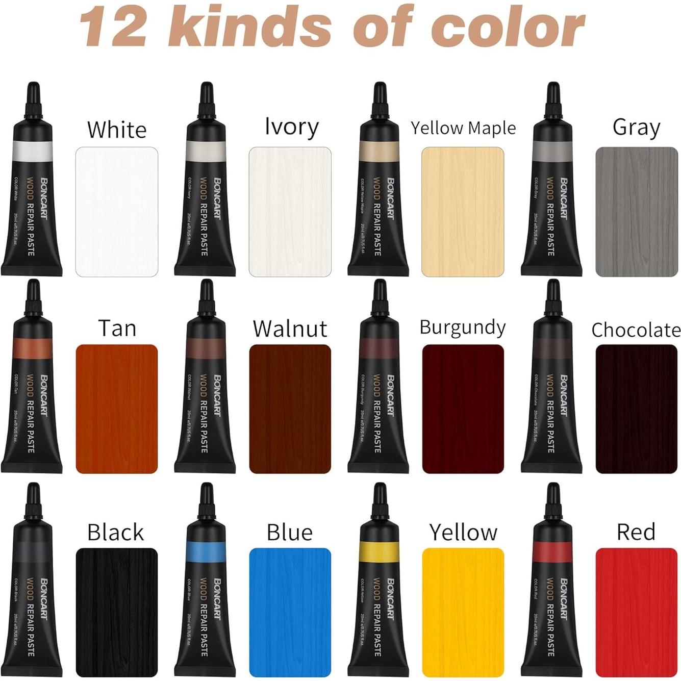 Kit de Reparación de Madera Boncart - 12 Colores, 40g Masilla