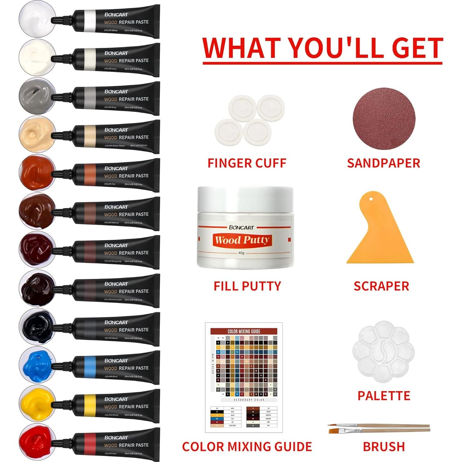 Kit de Reparación de Madera Boncart - 12 Colores, 40g Masilla