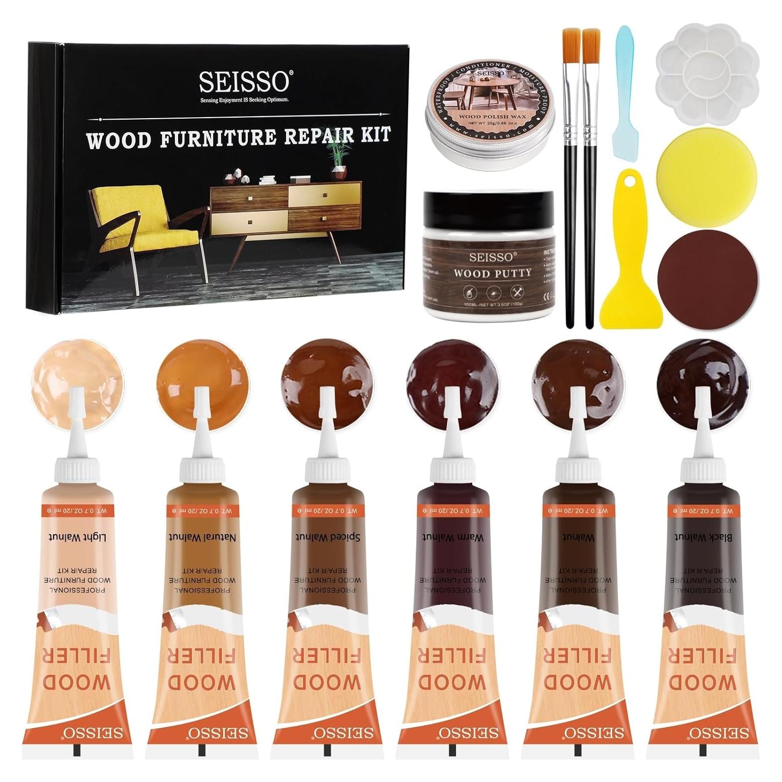 Kit de Reparación de Muebles de Madera DEWEL - 6 Rellenos y Cera