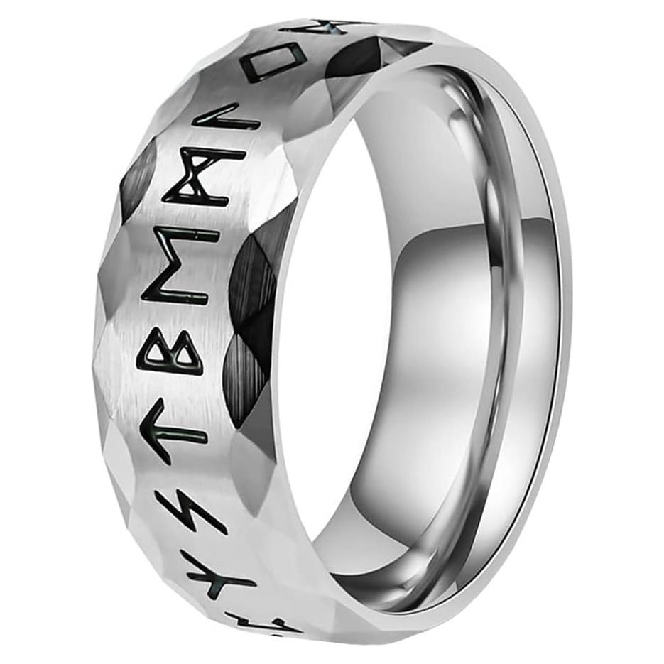 Anillo Vikingo de Acero Inoxidable 8mm con Runas Nórdicas
