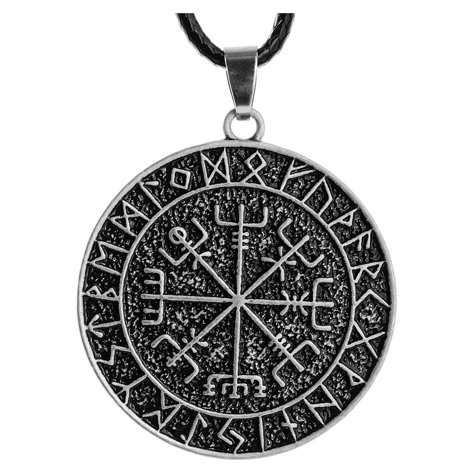 Collar Vikingo Vegvisir para Hombres en Plata Antigua - 45.72 cm