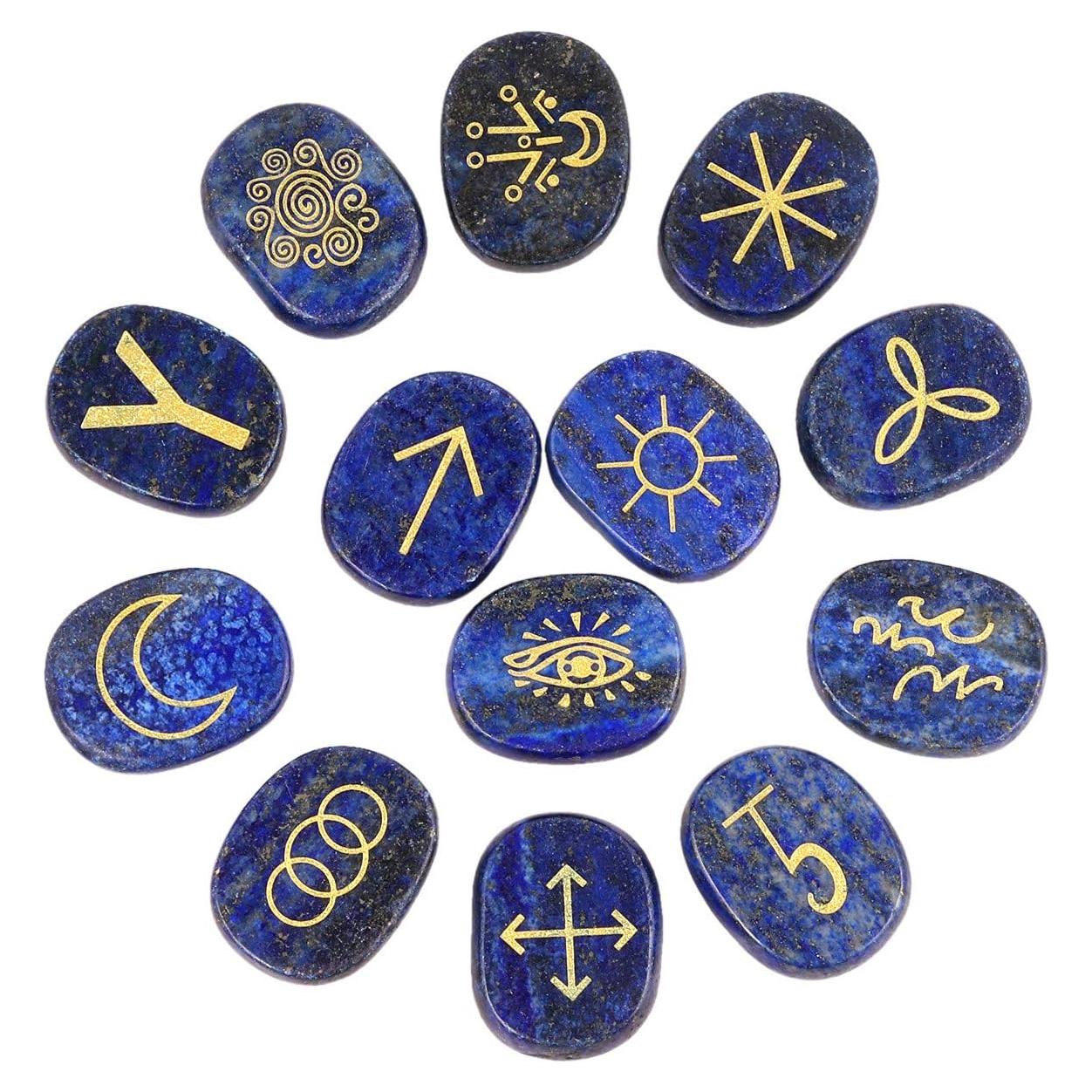 Conjunto de 13 Runas de Lapis Lazuli Mookaitedecor para Adivinación
