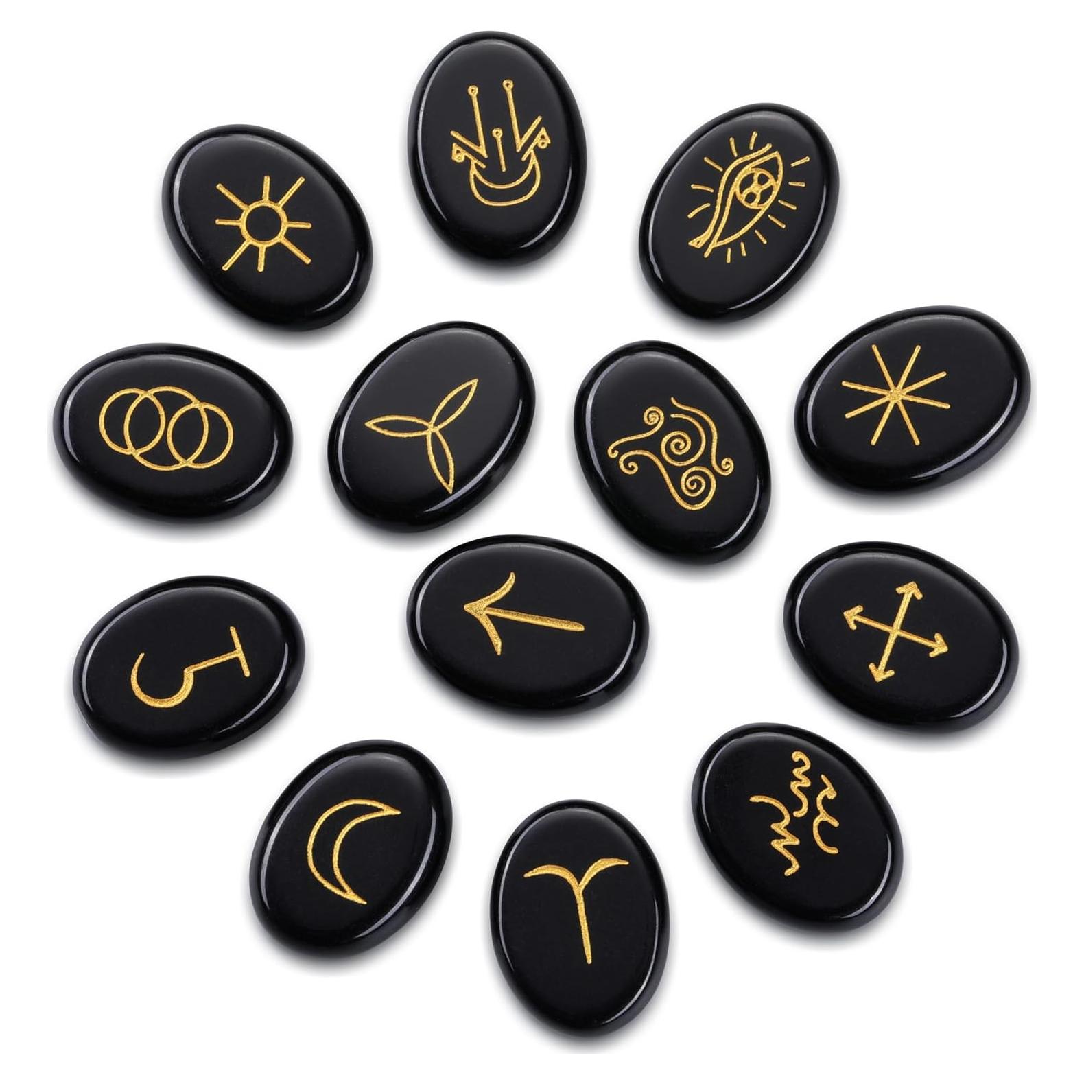 Set de 13 Piedras Rúnicas de Obsidiana Negra CrystalTears