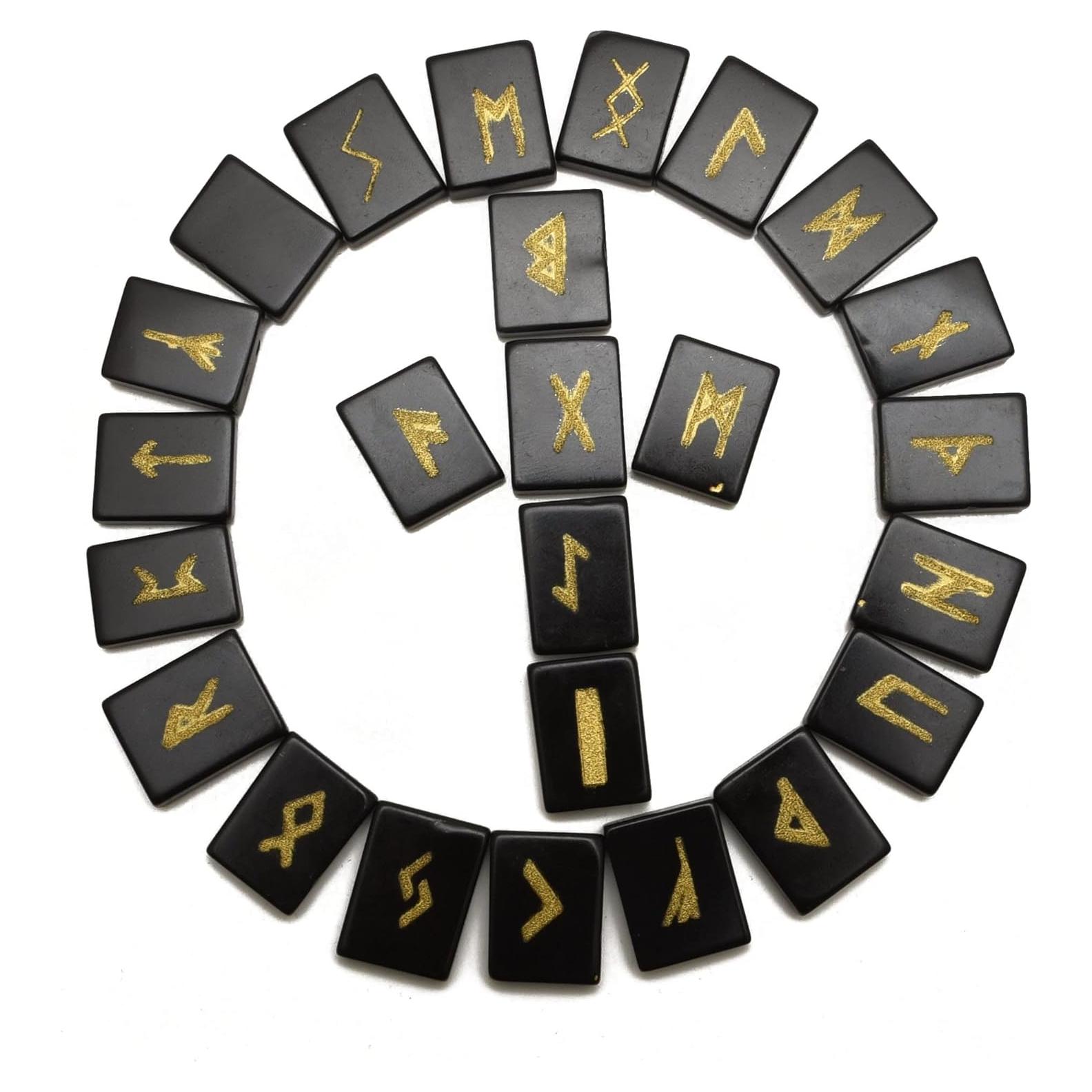 Conjunto de Runas de 25 Piezas de Ónix Negro - Alfabeto Rúnico