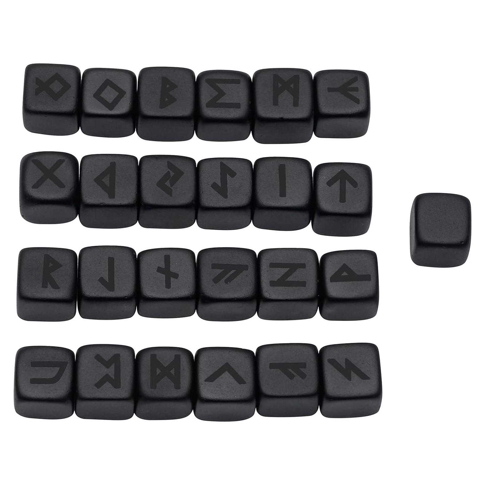 Conjunto de 25 Piedras Rúnicas Obsidiana Negra Mate SUNYIK