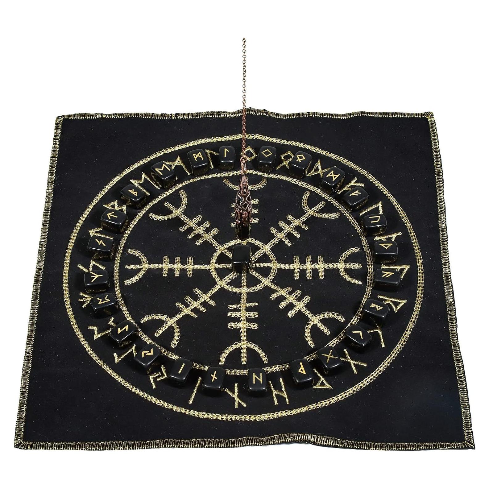 Conjunto de Piedras Rúnicas y Péndulo de Cristal Mookaitedecor