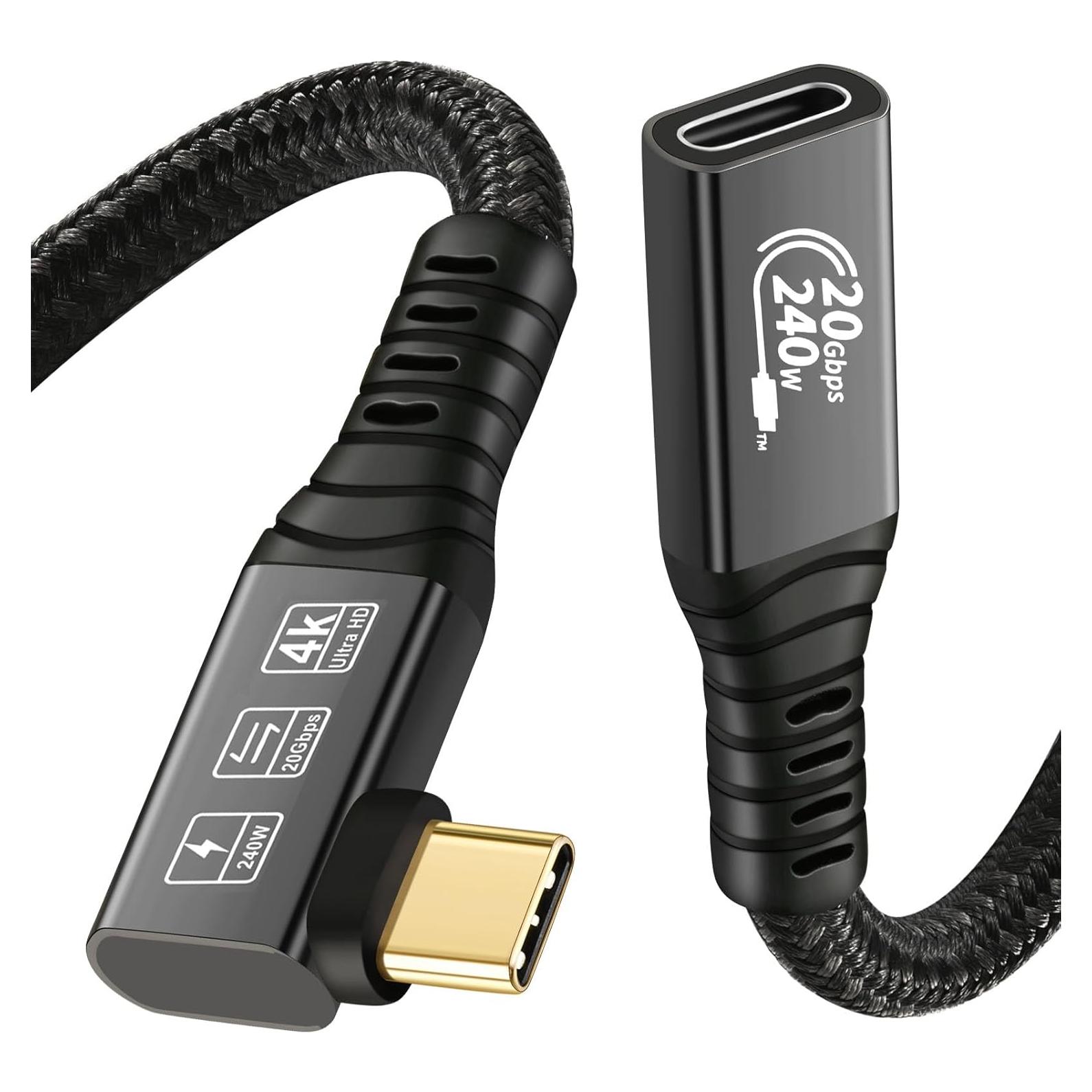 Cable Extensión USB C 3.2 20Gbps 240W 90 Grados 0.25M CHENLENIC