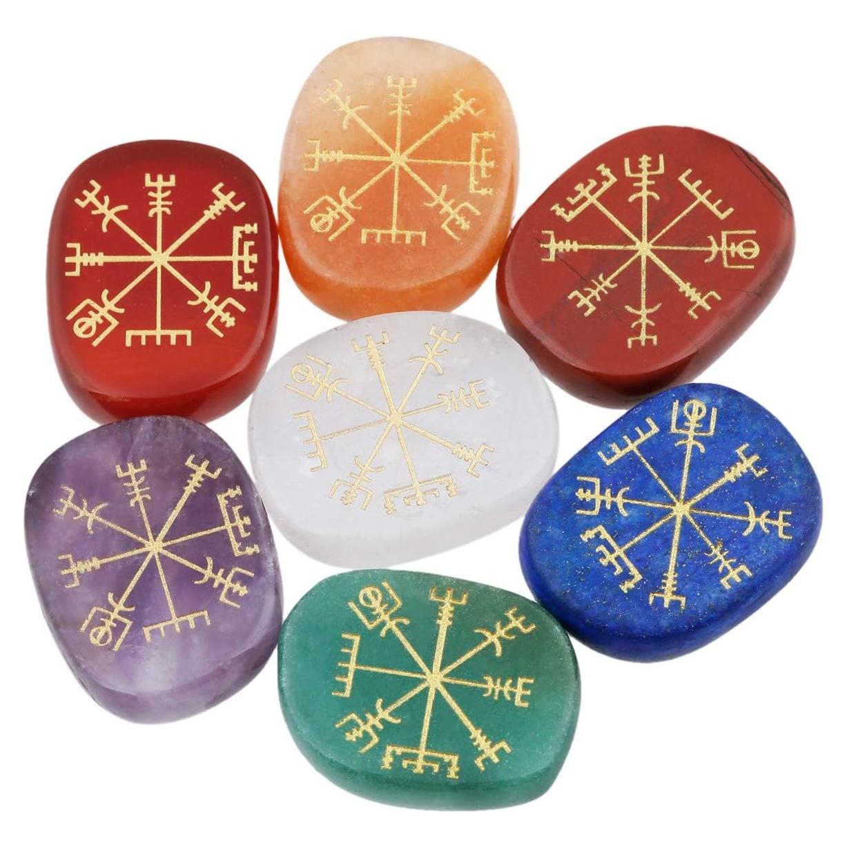 Conjunto de 7 Piedras Talismán SUNYIK con Vegvisir para Sanación