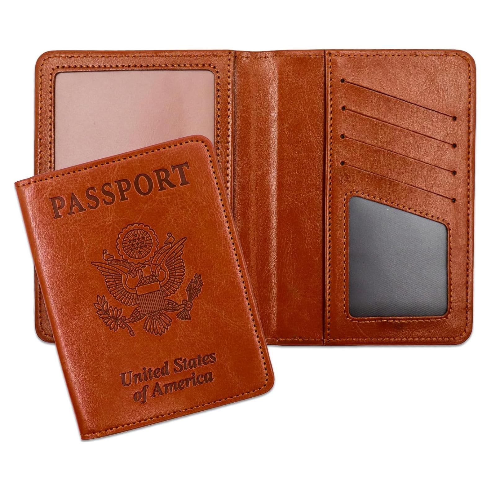 Portafolio de Pasaporte Cartera RFID Cuero PU Marrón