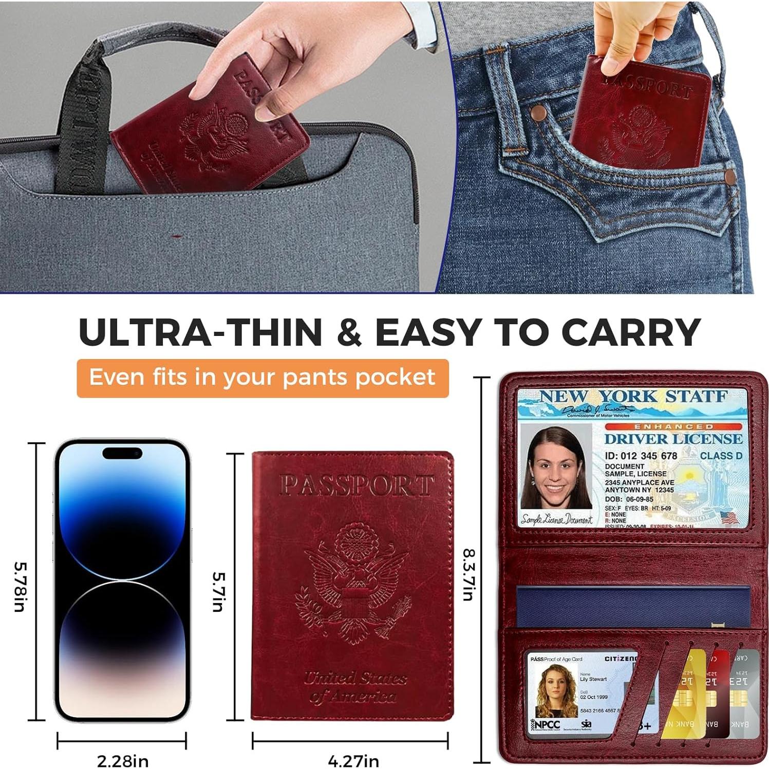 Portafolio de Pasaporte Cartera RFID Cuero PU Marrón