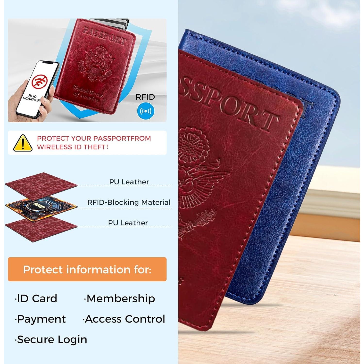 Portafolio de Pasaporte Cartera RFID Cuero PU Marrón
