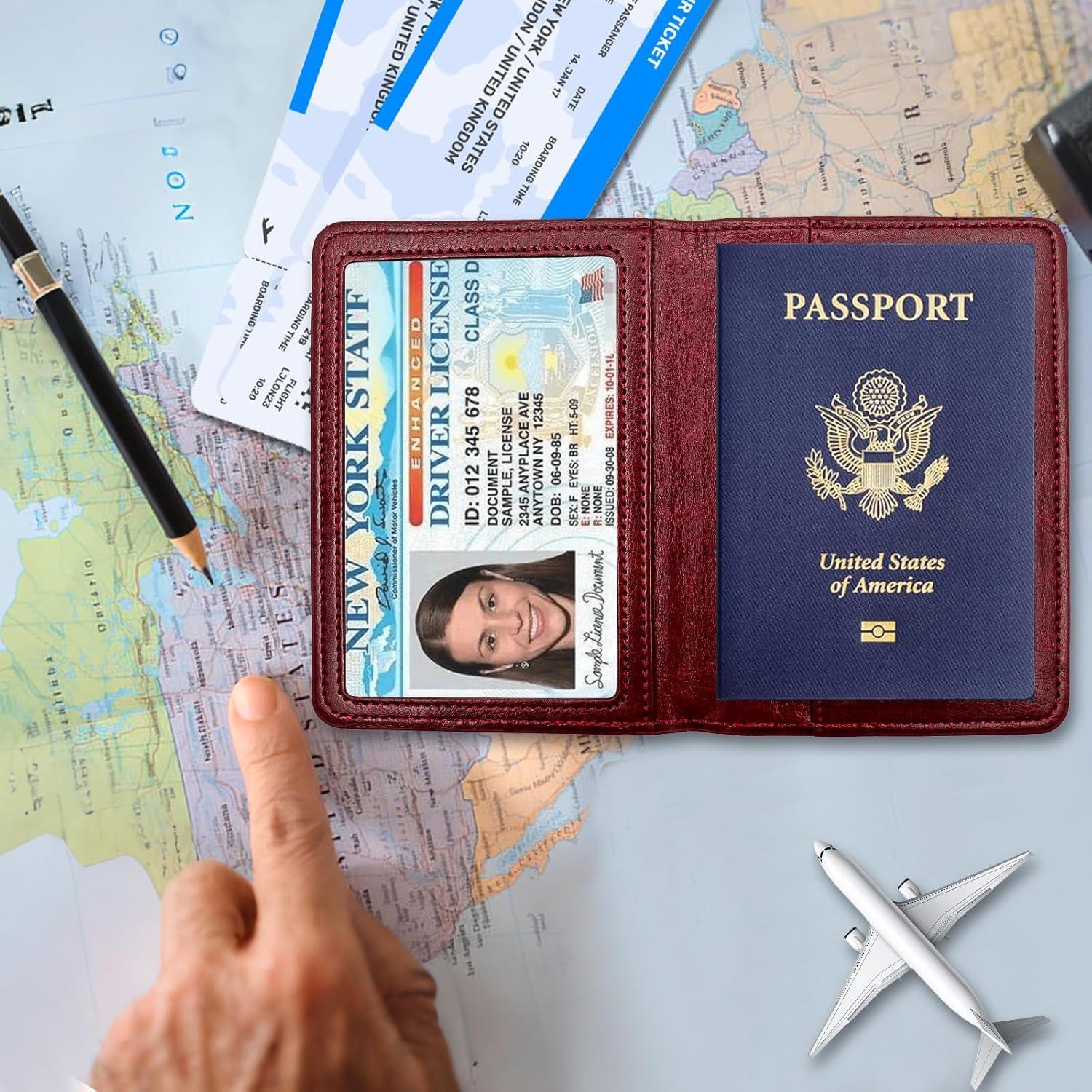 Portafolio de Pasaporte Cartera RFID Cuero PU Marrón