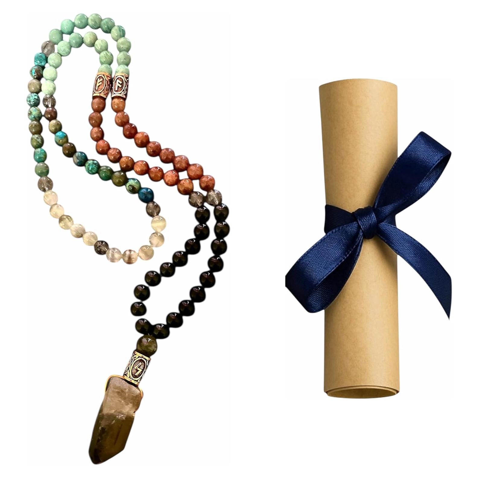 Collar Mala de Cristales Hechizo Rúnico Elder Futhark - Joyería Espiritual