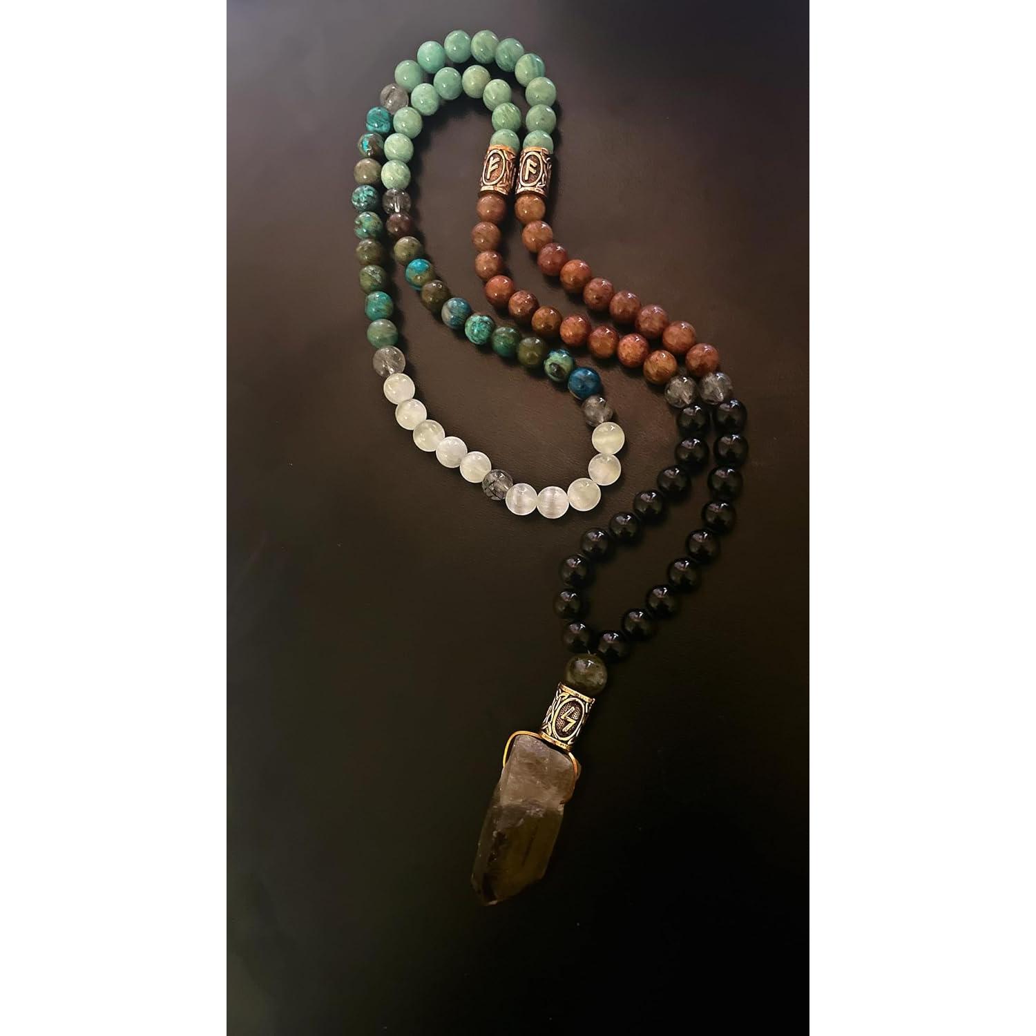 Collar Mala de Cristales Hechizo Rúnico Elder Futhark - Joyería Espiritual