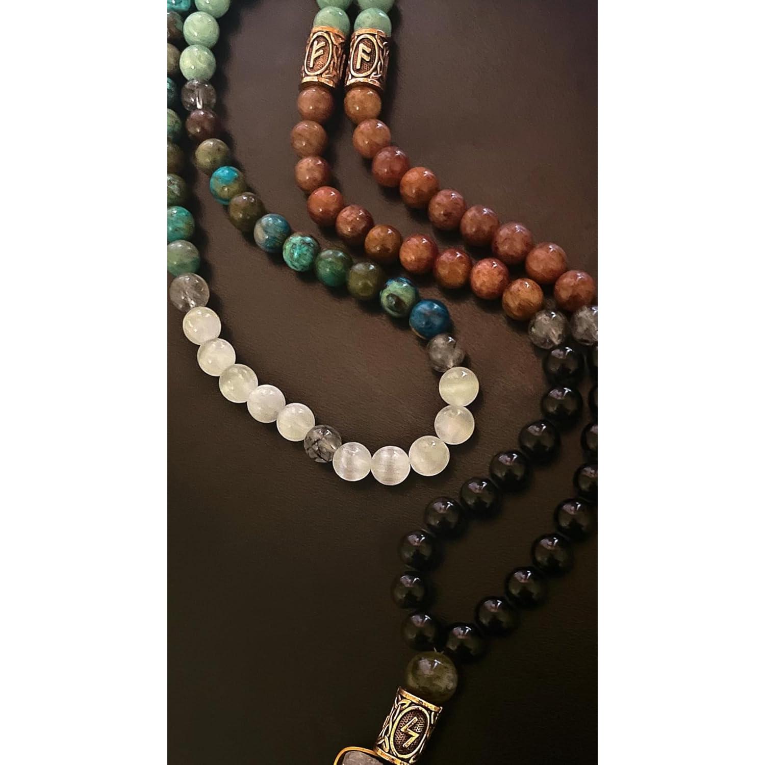 Collar Mala de Cristales Hechizo Rúnico Elder Futhark - Joyería Espiritual