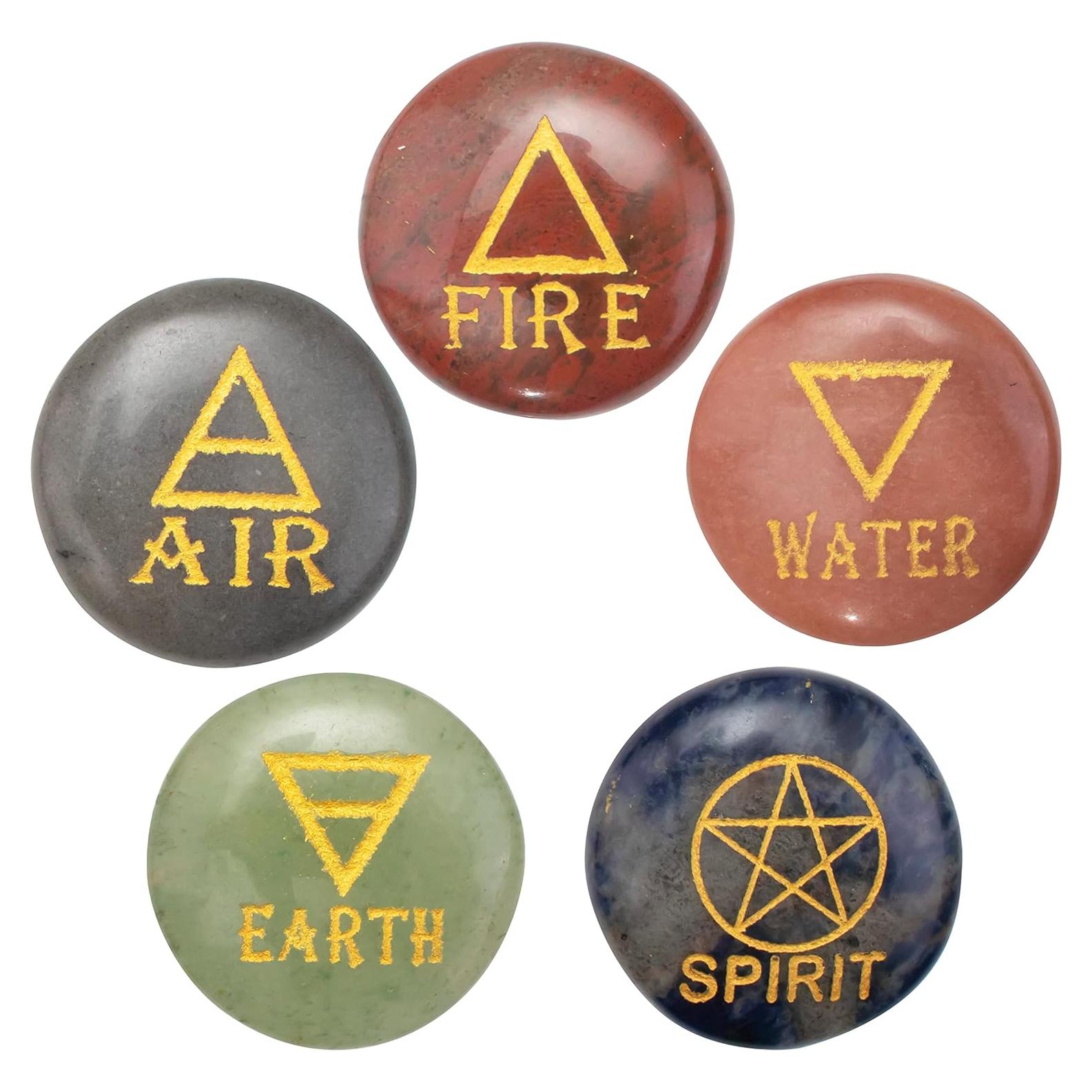 Kit de 5 Piedras Reiki Crocon - Elementos Tierra Aire Fuego Agua Espíritu