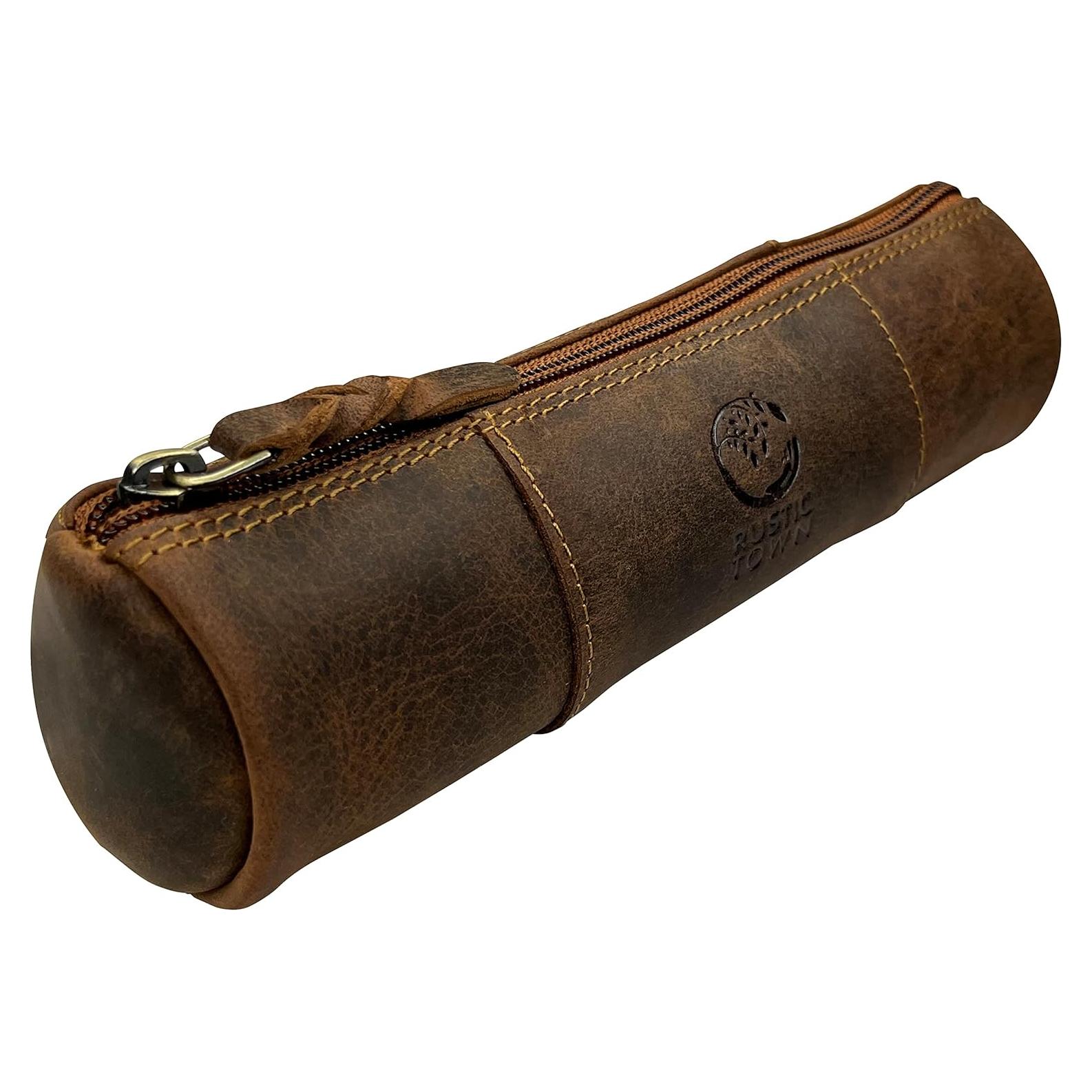 Estuche de Lápiz de Cuero Rustic Town - Vintage Marrón 20.3x6.3 cm