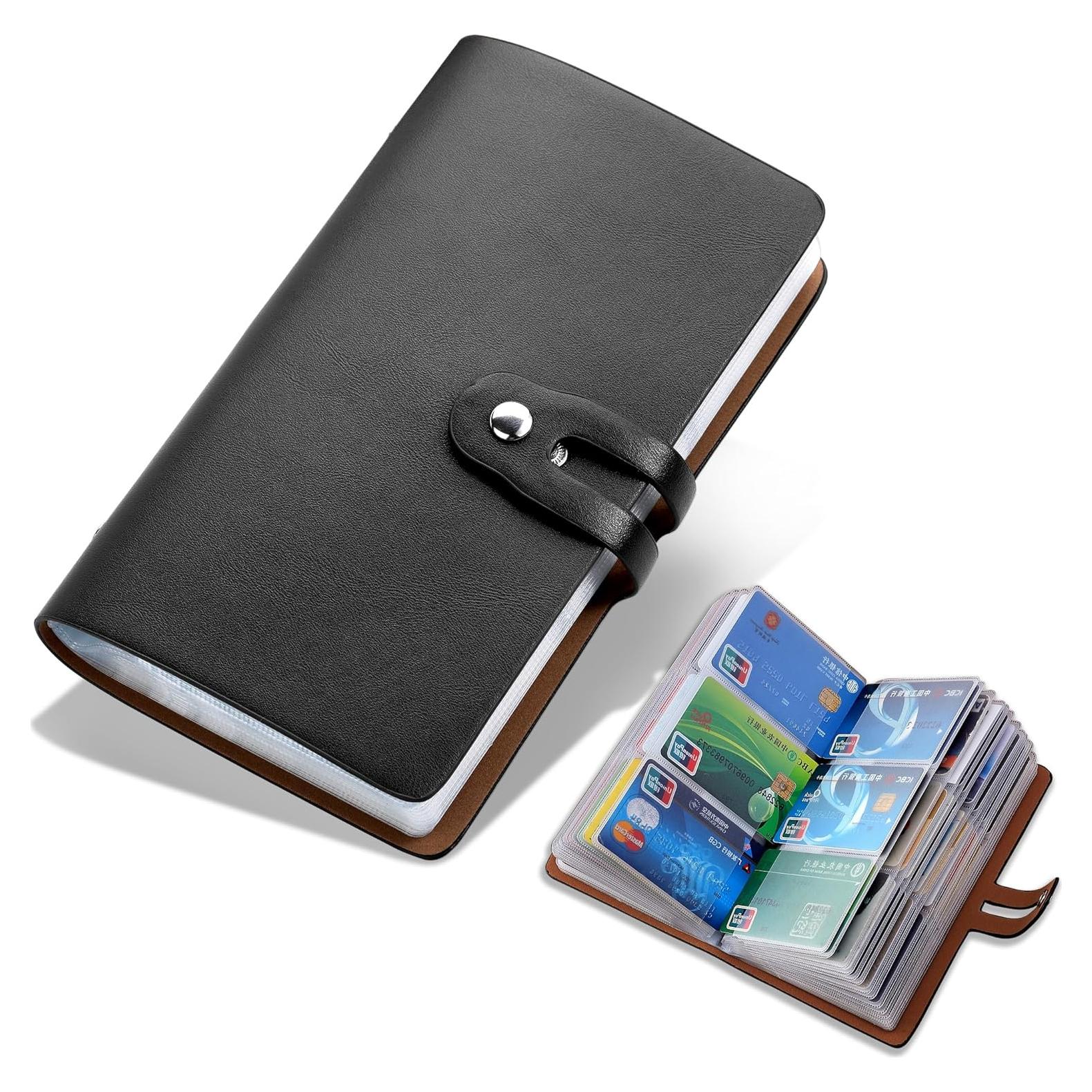 Portatarjetas RFID Romozi de Cuero Negro con 96 Ranuras