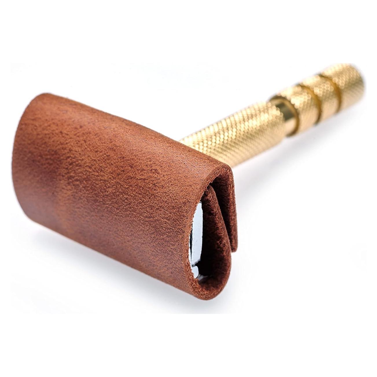 Cubierta Protectora de Afeitar de Cuero Auténtico Cognac