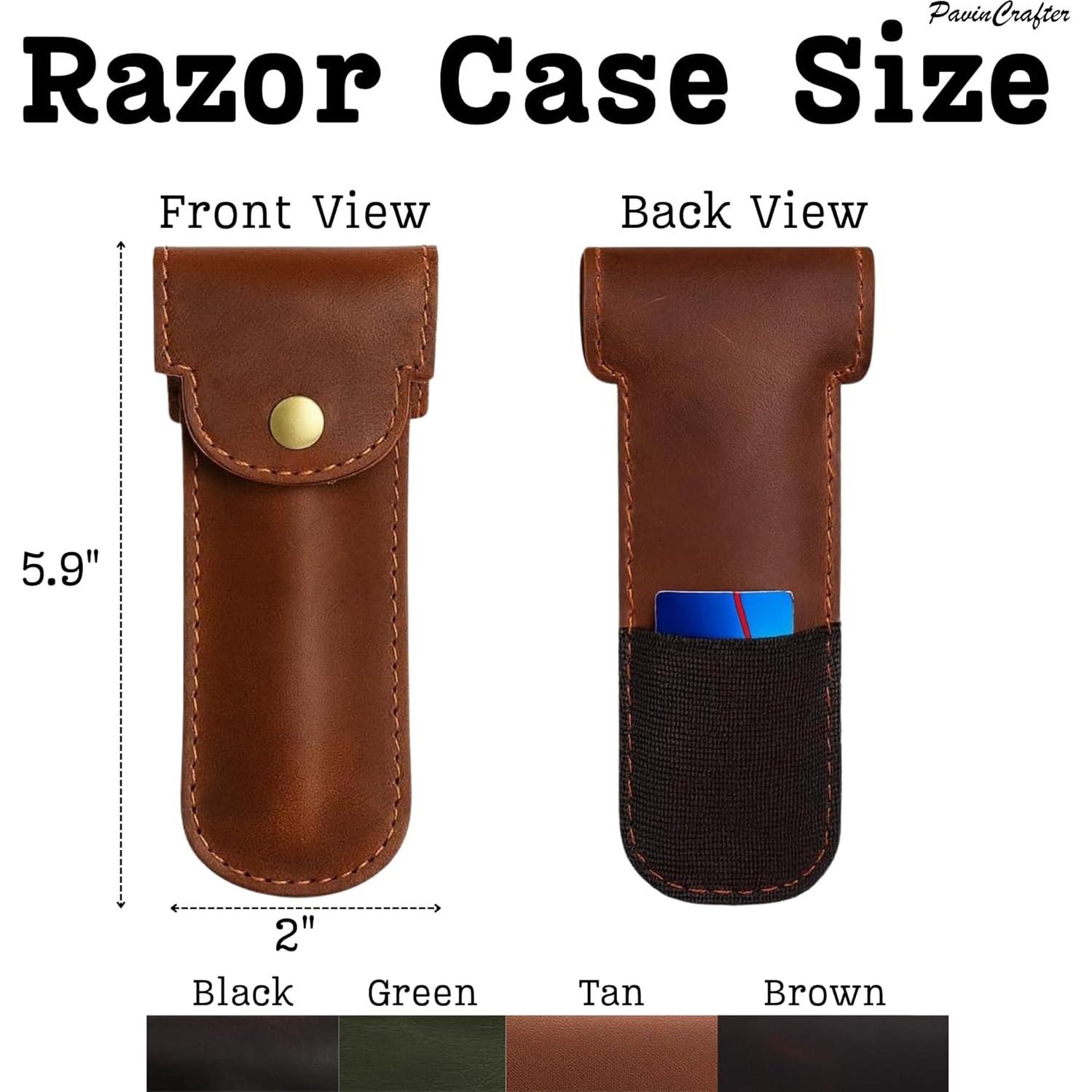 Estuche de Cuero de Grano Completo PavinCrafter Verde para Maquinilla