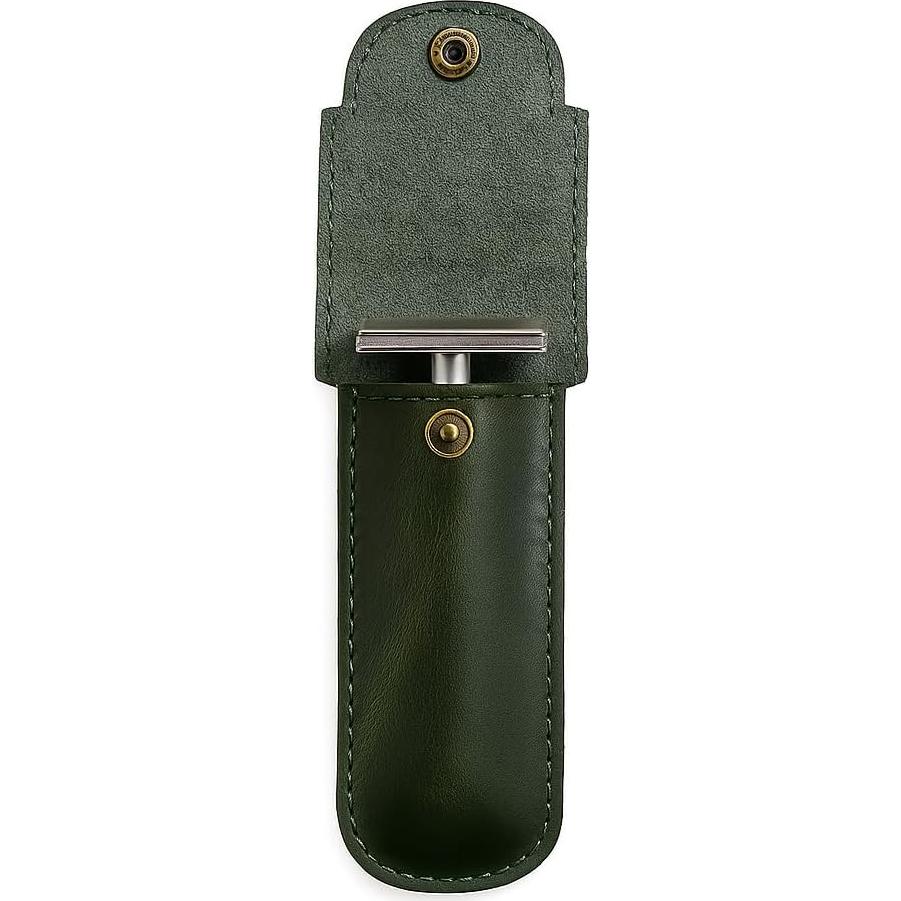 Estuche de Cuero de Grano Completo PavinCrafter Verde para Maquinilla