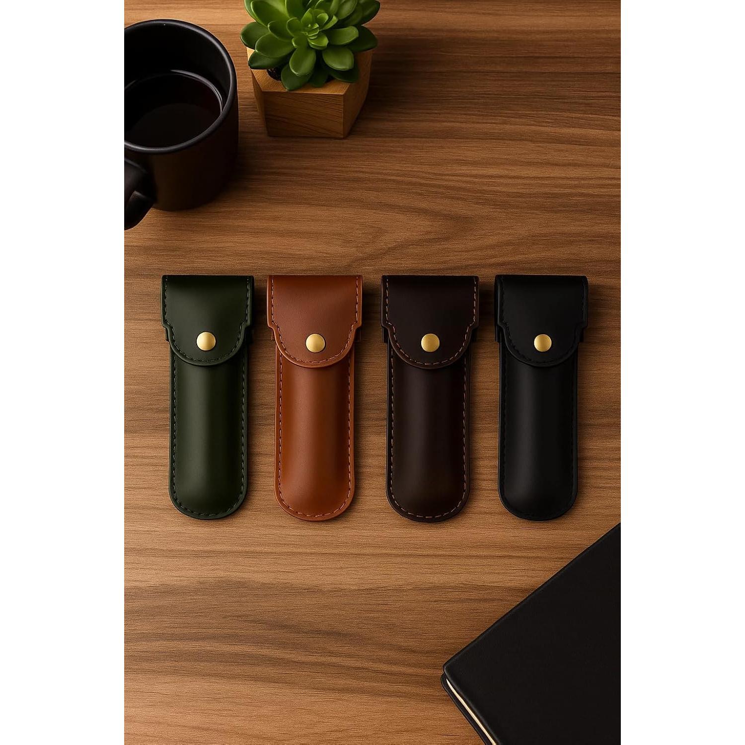 Estuche de Cuero de Grano Completo PavinCrafter Verde para Maquinilla