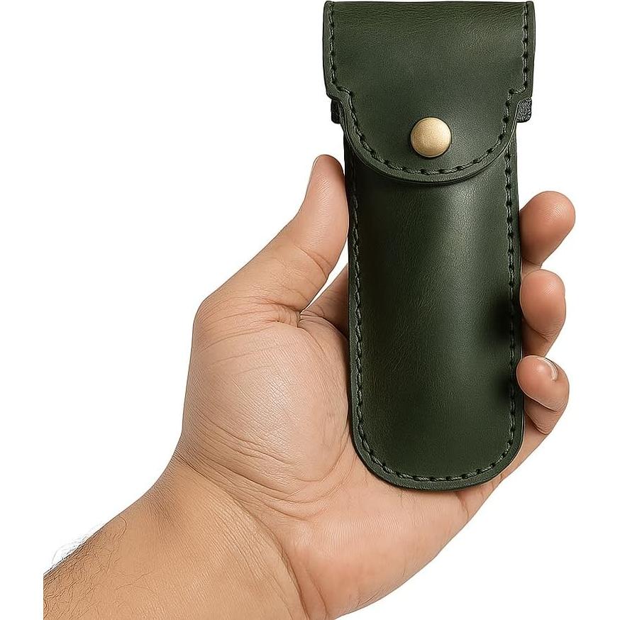 Estuche de Cuero de Grano Completo PavinCrafter Verde para Maquinilla