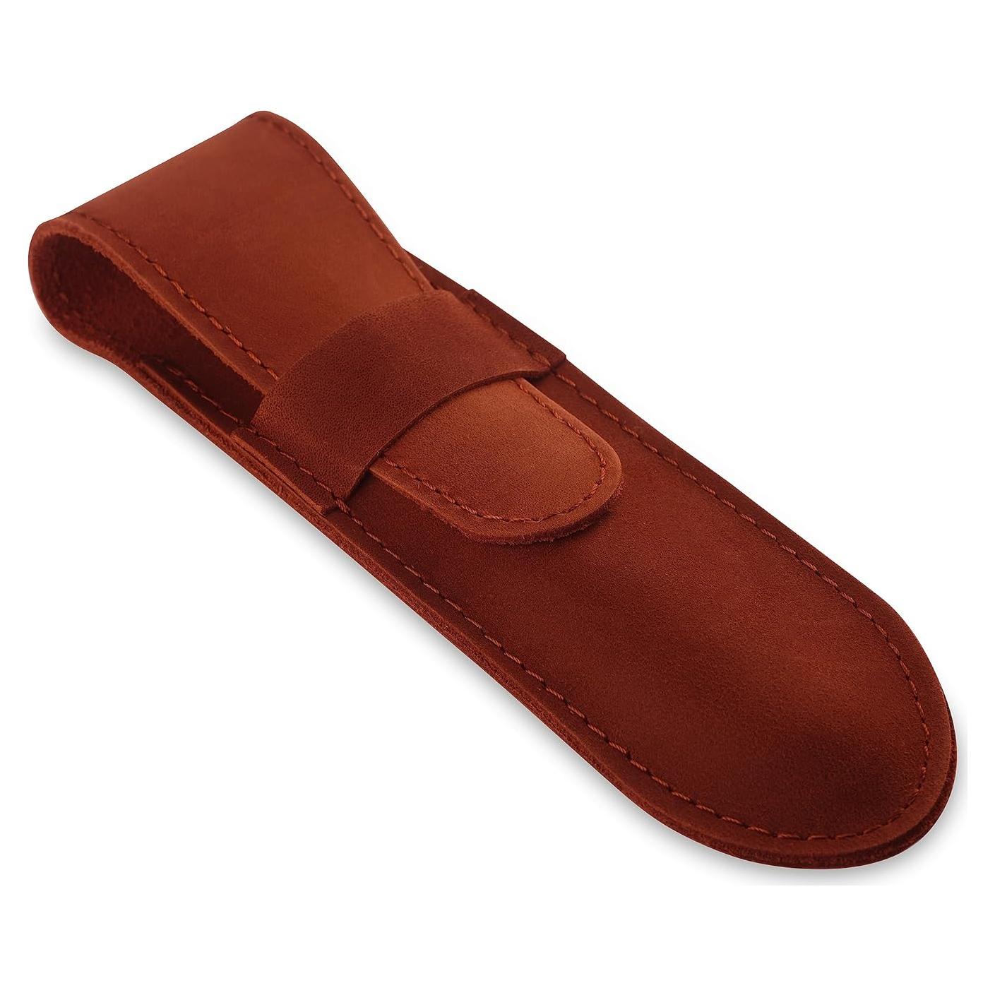 Funda de Cuero Genuino para Navaja Recta Barbero Cognac