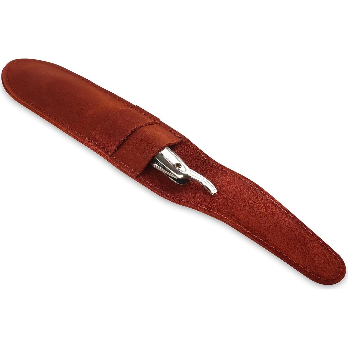Funda de Cuero Genuino para Navaja Recta Barbero Cognac