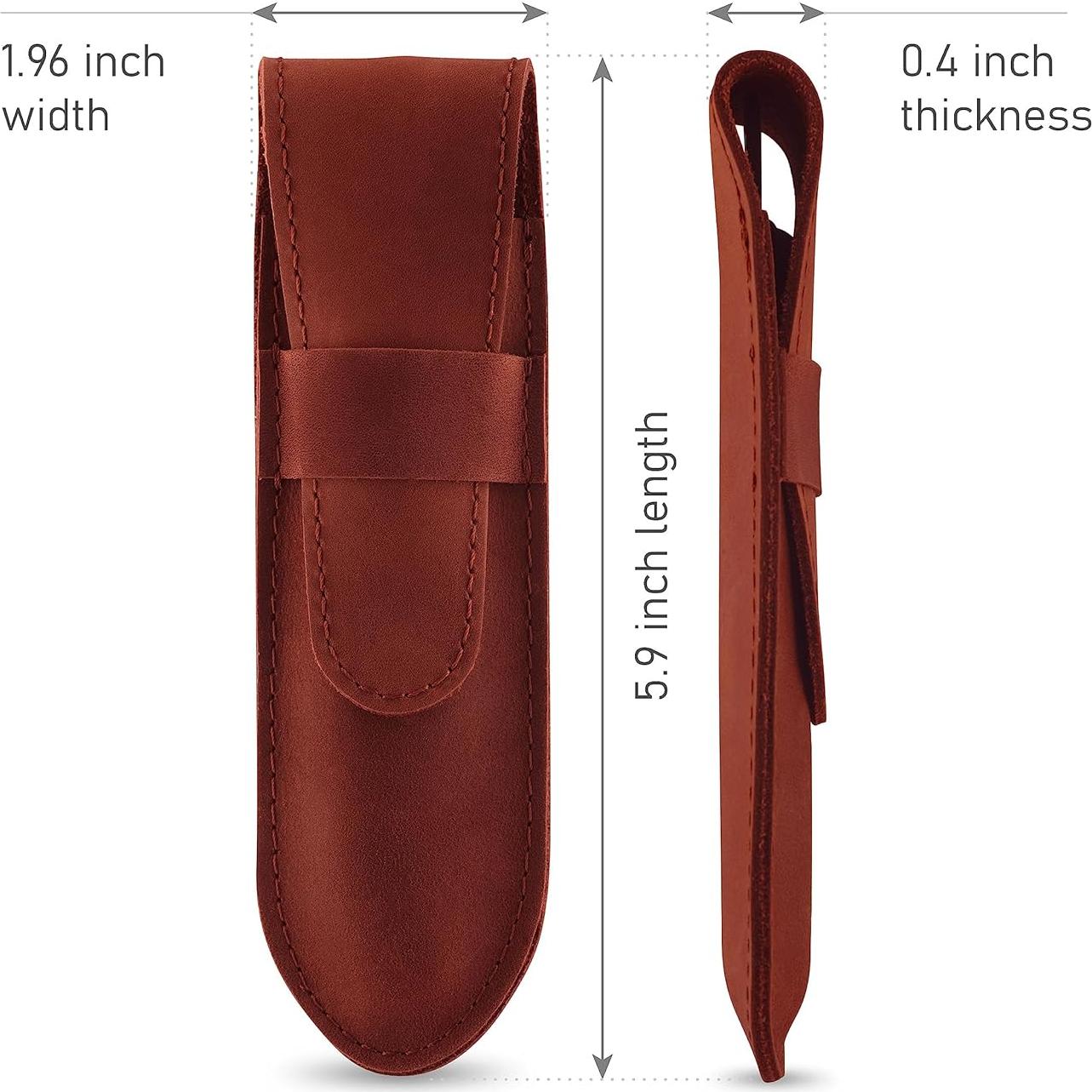 Funda de Cuero Genuino para Navaja Recta Barbero Cognac