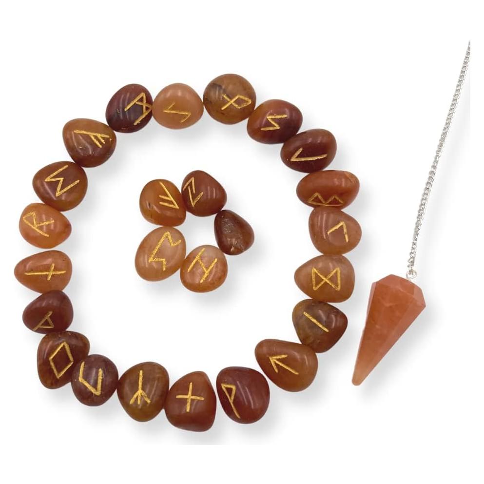 Conjunto de Runas de Aventurina Roja GEMSCITE 25 Pcs 15-20 mm