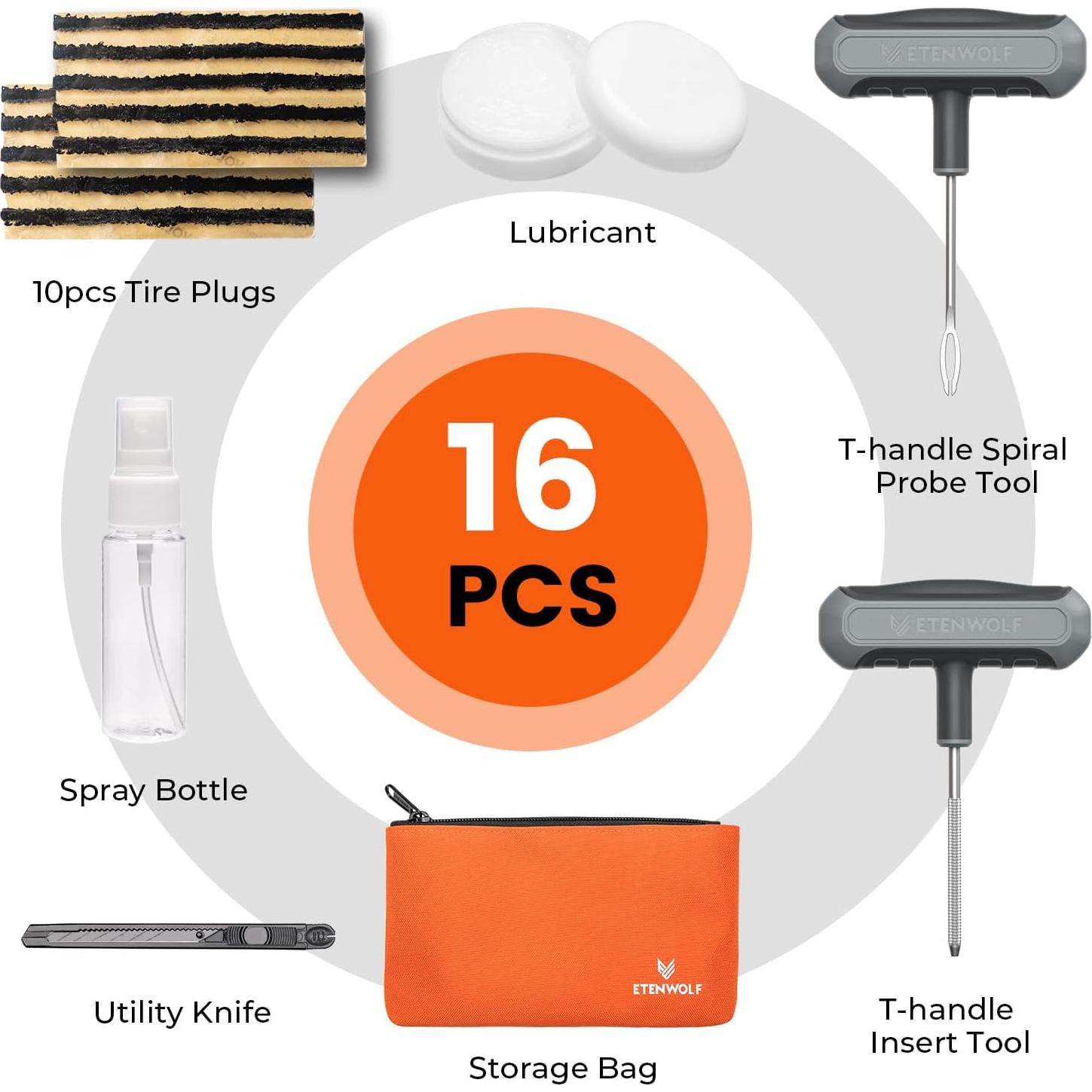 Kit de Reparación de Neumáticos ETENWOLF 16 Piezas Gris