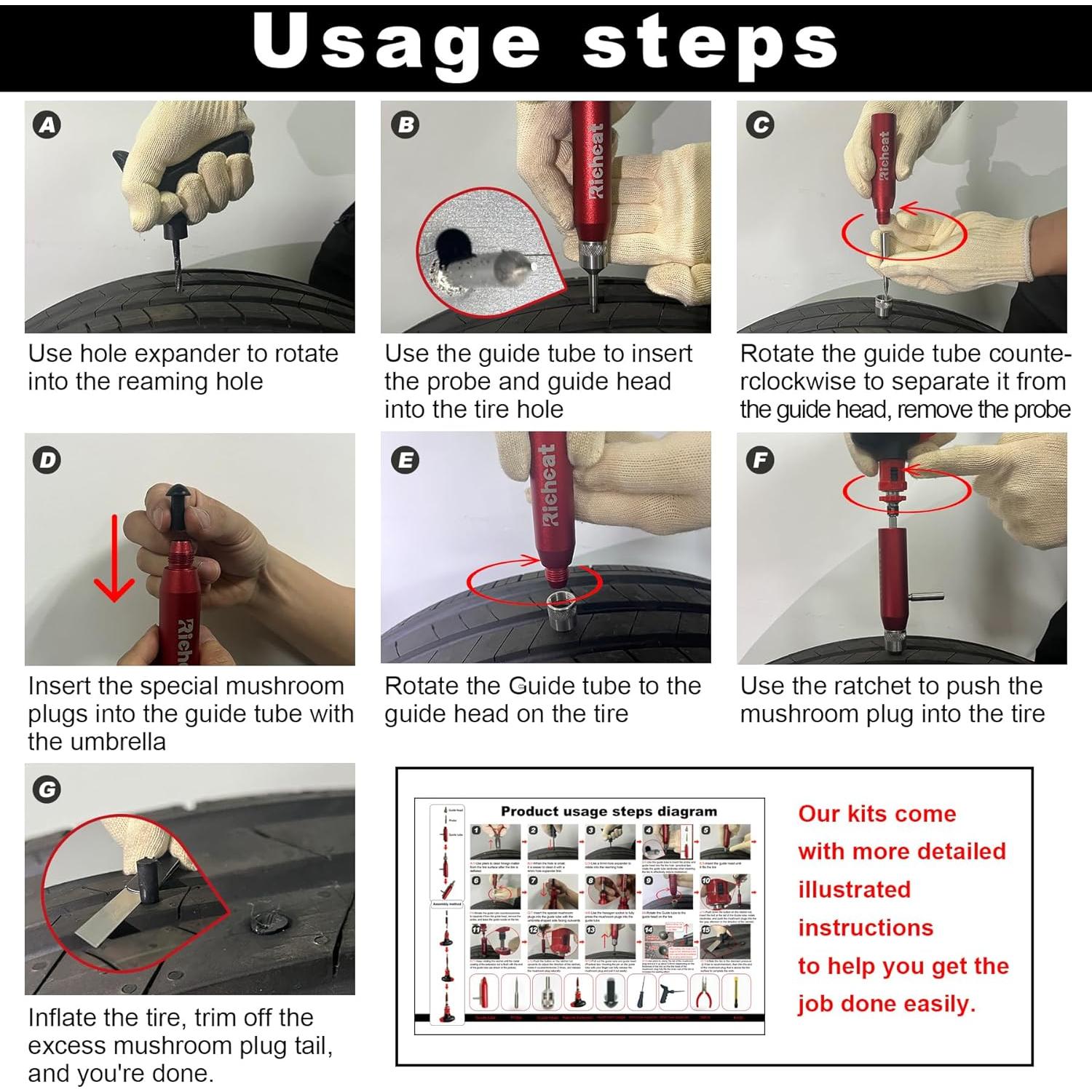 Kit de Reparación Neumáticos Tubeless Richcat 12 Piezas