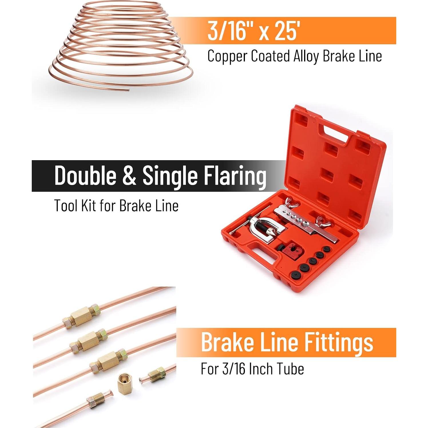 Kit de Línea de Freno Racewill 7.62m 3/16" Cobre + Herramientas