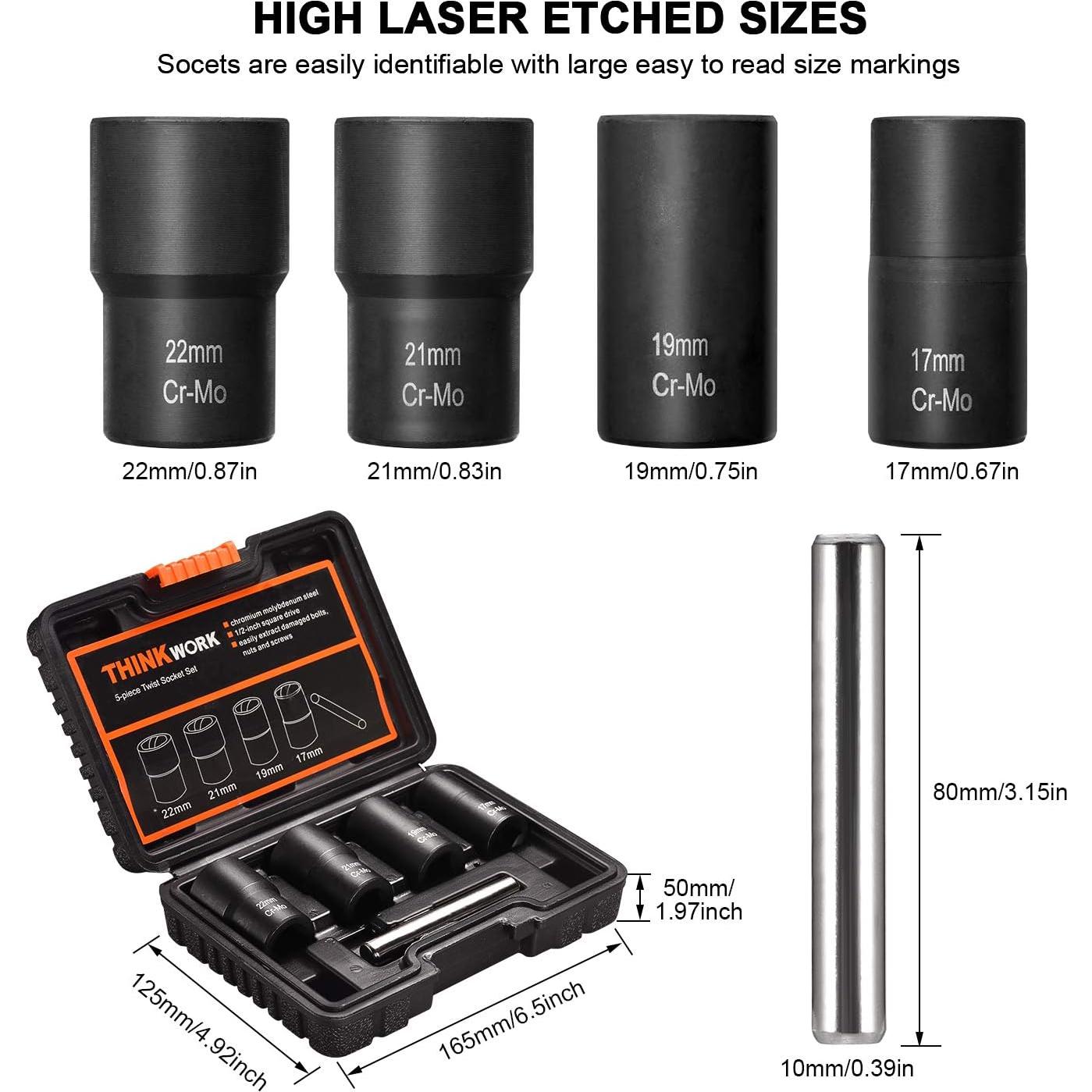 Kit de Extracción de Tuercas THINKWORK 5 Piezas 1/2"