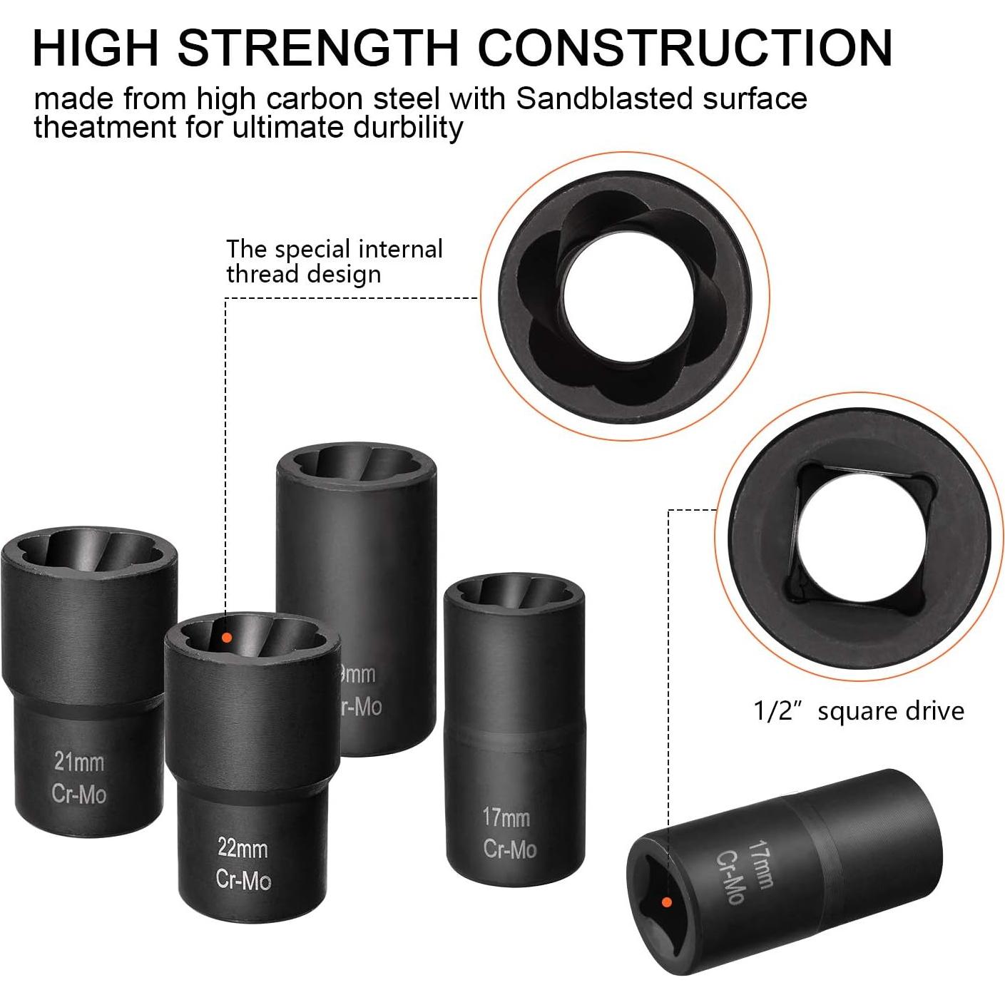 Kit de Extracción de Tuercas THINKWORK 5 Piezas 1/2"