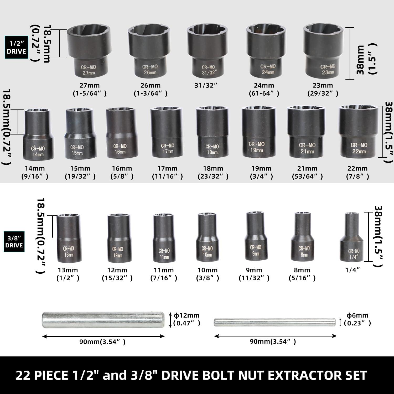 Juego de Extractores de Tuercas y Tornillos DPTOOL 22 Piezas