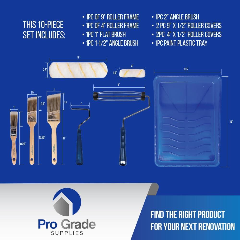 Kit de Pintura Pro Grade 10 Piezas - Rodillos y Brochas
