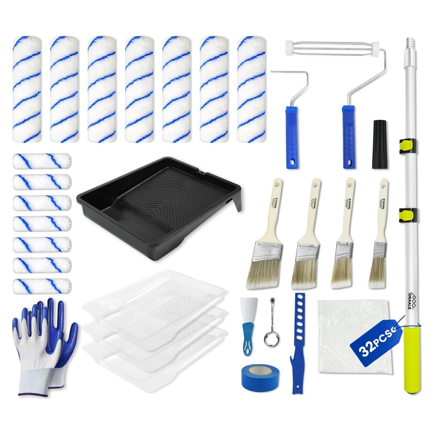 Kit de Rodillos de Pintura 32PCS IDEAALS con Palo Extensible