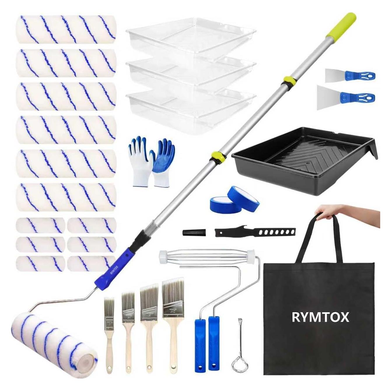 Kit de Rodillos de Pintura RYMTOX 33 Piezas con Extensión 0.61-1.22 m