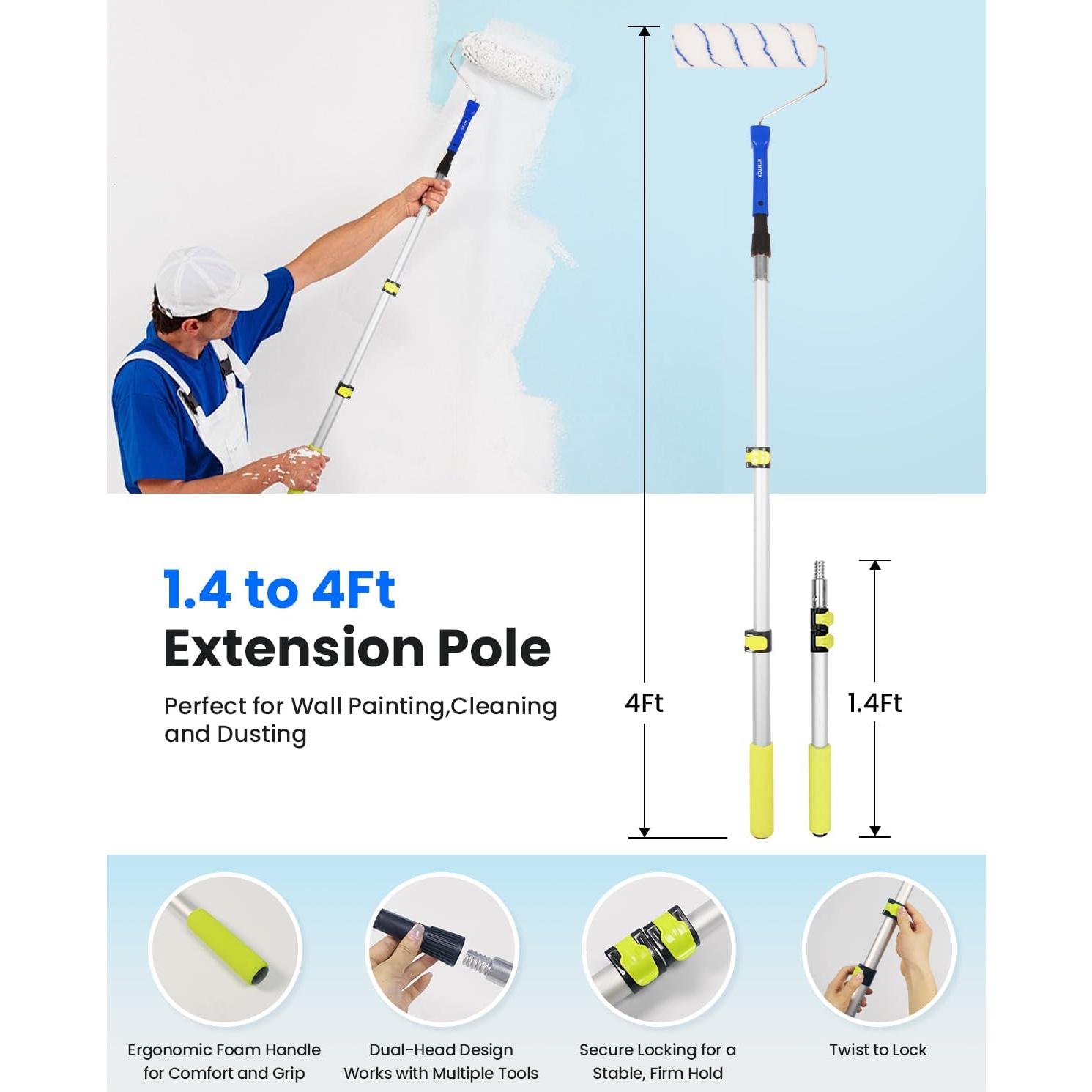 Kit de Rodillos de Pintura RYMTOX 33 Piezas con Extensión 0.61-1.22 m