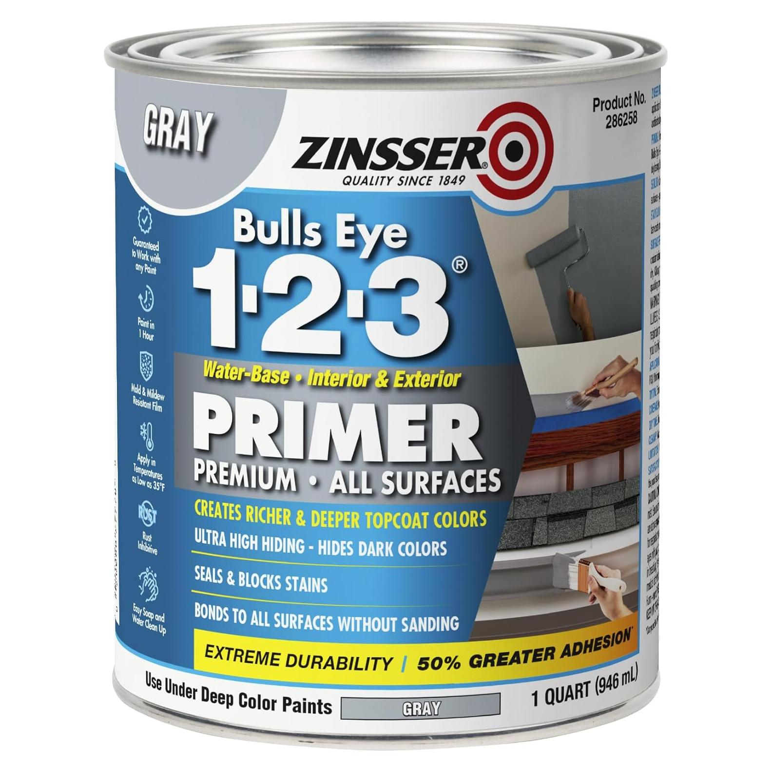 Imprimador Zinsser Bulls Eye 1-2-3 Gris 1 Cuarto 9.29 m²