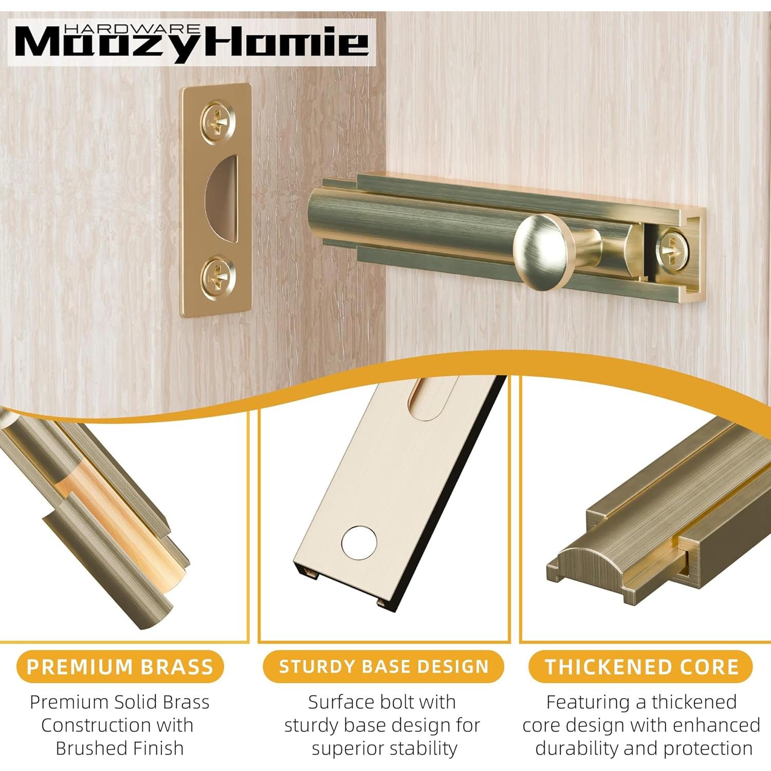 Cerradura de Tornillo Deslizante MaozyHomie 7.6 cm Dorado Cepillado