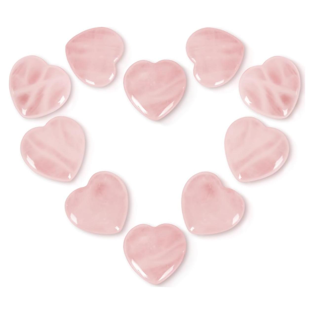 10 Piezas de Cuarzo Rosa Corazón Ditind - Cristales Naturales para Sanación y Amor