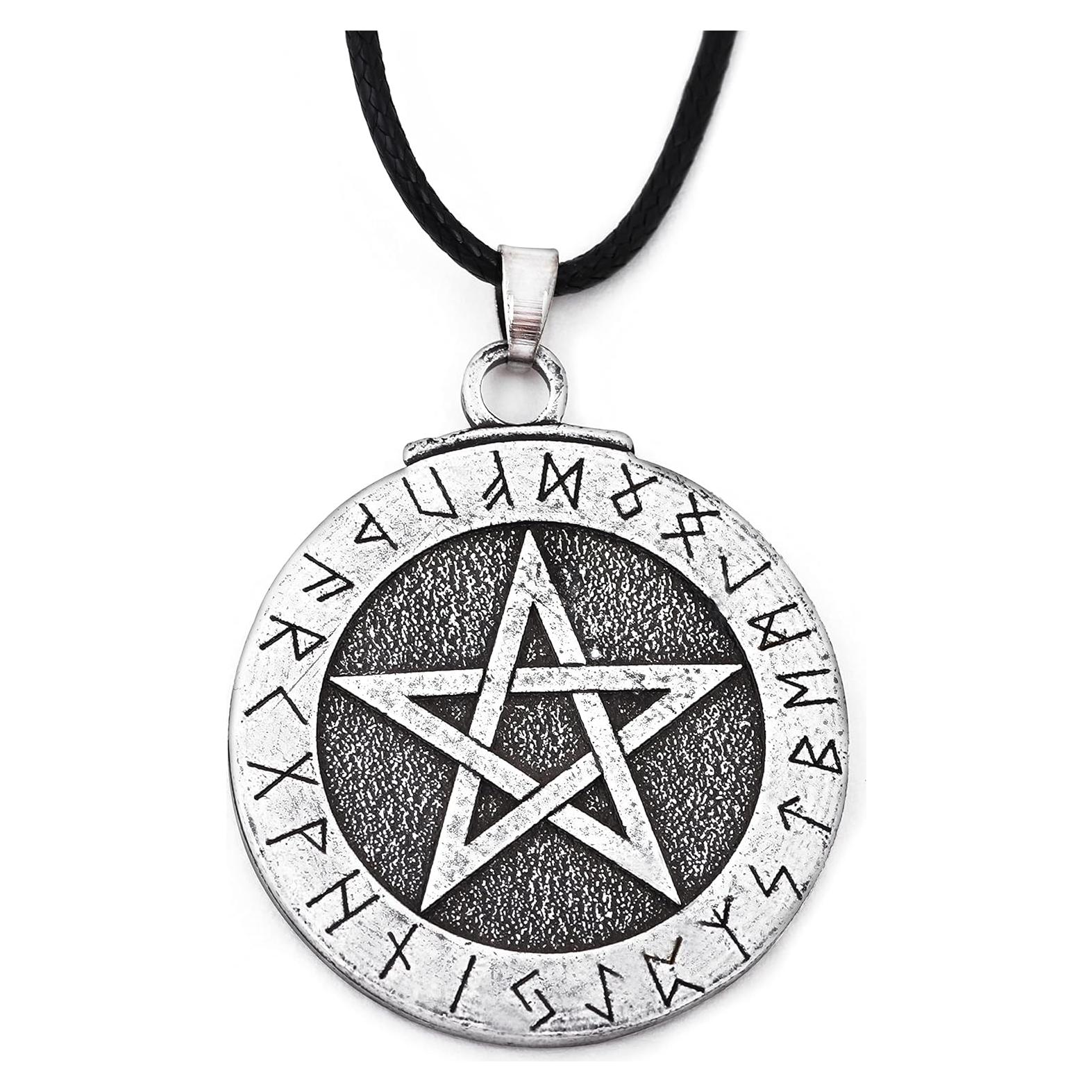 Collar Wiccan Pentáculo HAQUIL con Runas Futhark 40mm