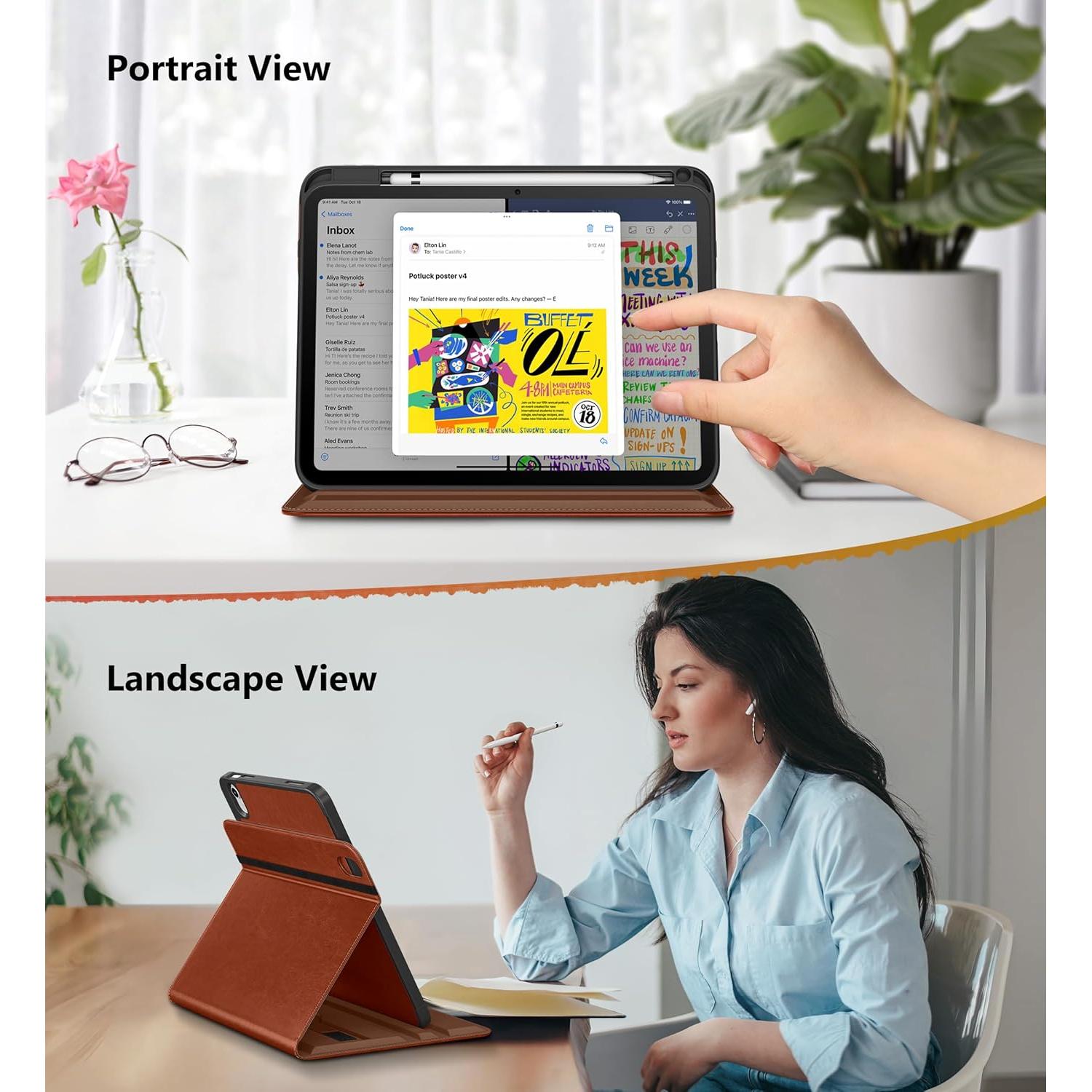 Funda DTTO para iPad A16 11"/10.9" 2025/2022 Cuero Marrón