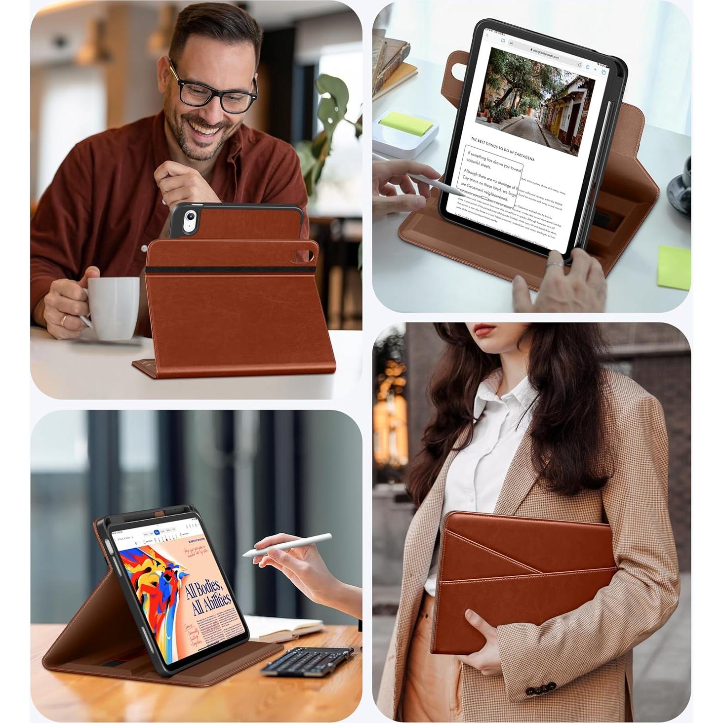 Funda DTTO para iPad A16 11"/10.9" 2025/2022 Cuero Marrón