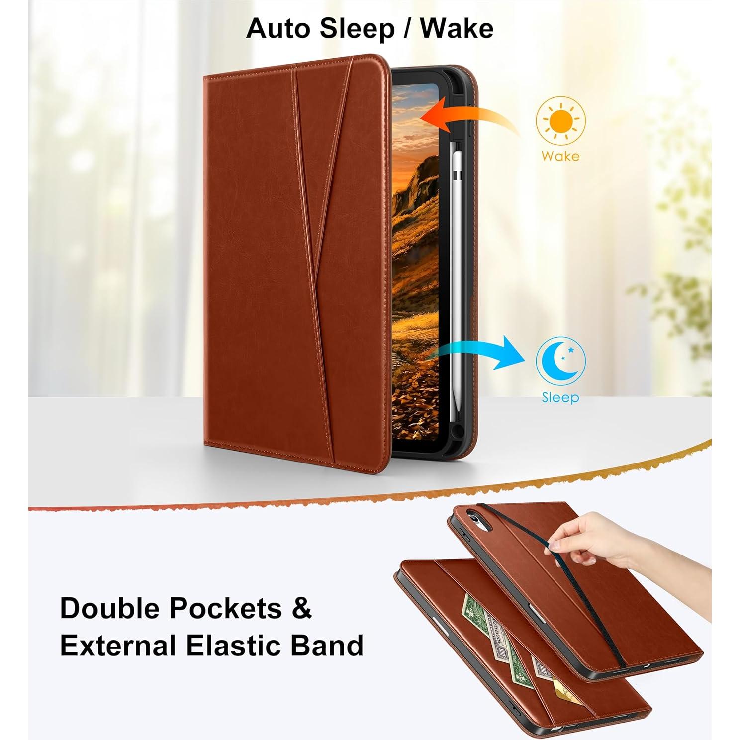 Funda DTTO para iPad A16 11"/10.9" 2025/2022 Cuero Marrón